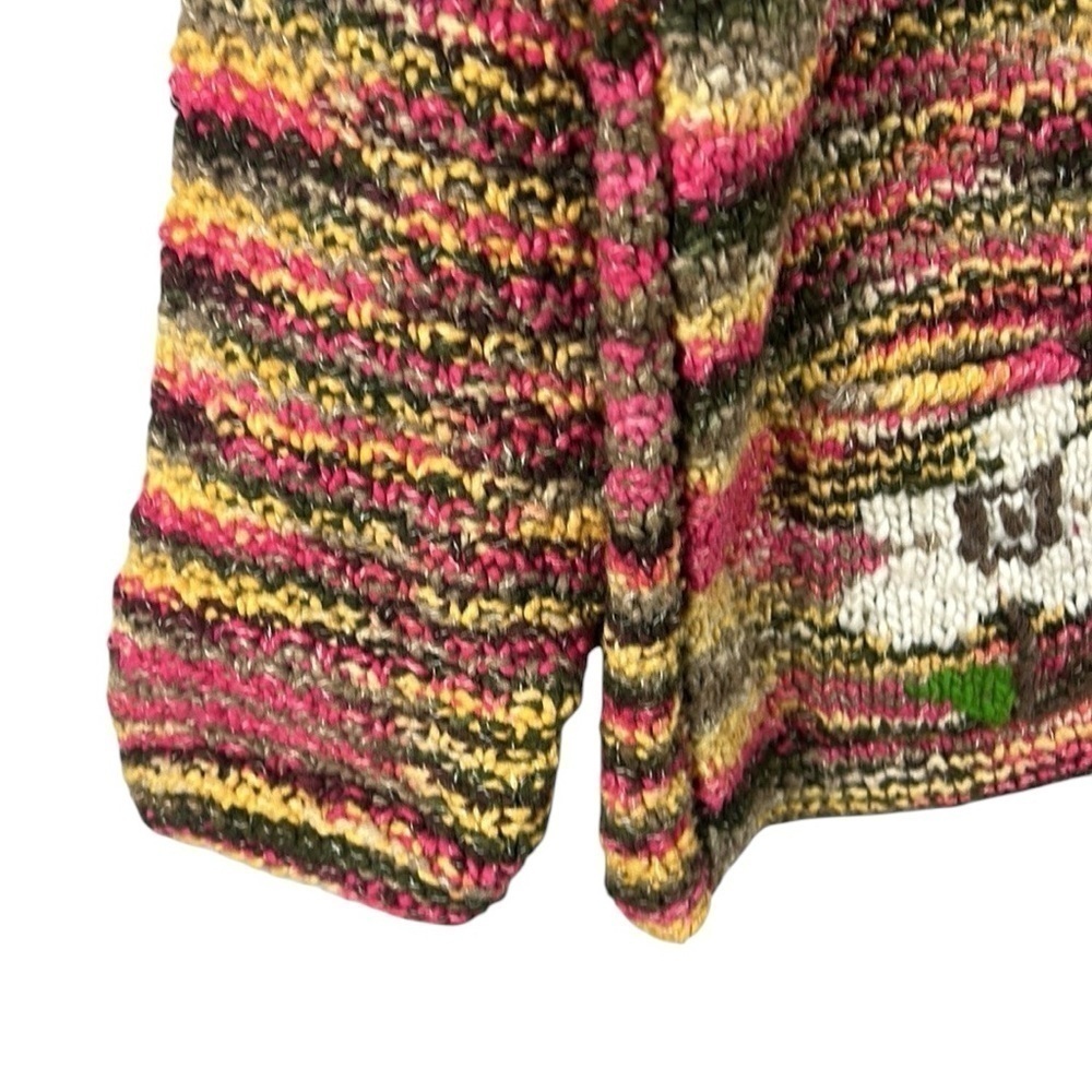 Boho Tight Hand Knit Wool Floral Trim Button Down Sweater Cardigan Coat Size XL - Picture 6 of 7